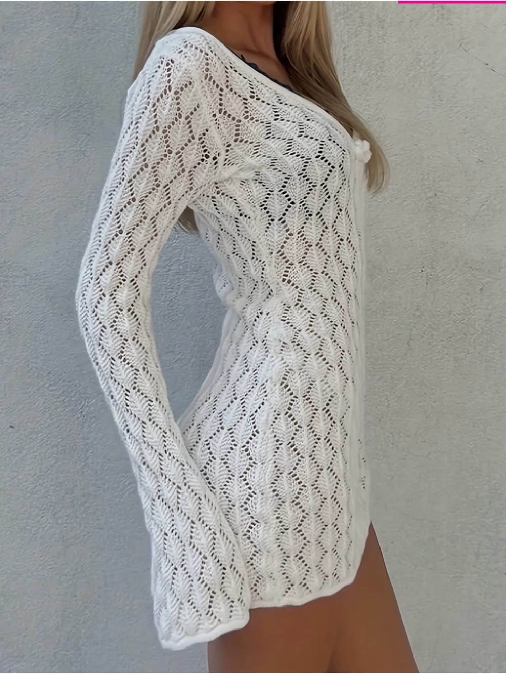 Edikted Y2K boho white crochet Brie Cut Out Mini Dress coverup size XS